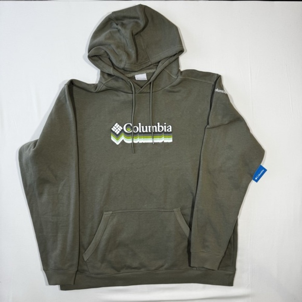 Columbia Green Pullover Graphic Fleece‎ Hoodie Men's 2XLT Tall Gorpcore Outdoor